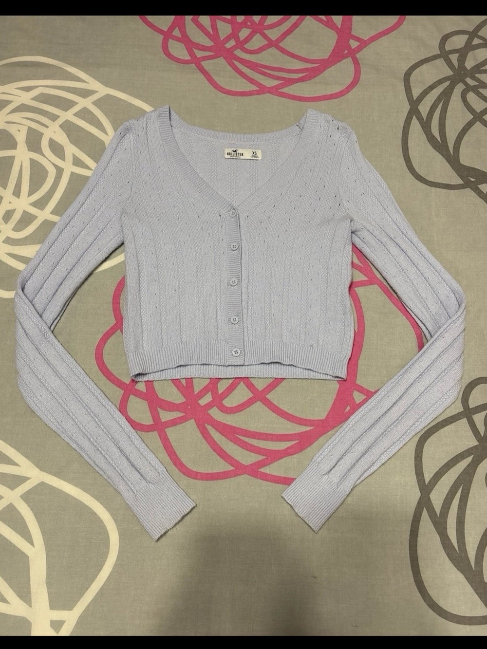 Hollister Light Blue Button Front Cropped Cardigan